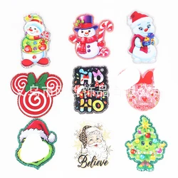 6 pz 52MM Glitter Cartoon Cat Bear ciondoli in acrilico HOHOHO Santa Clause Fit porta Badge carta d'identità fai da te creazione di gioielli di natale