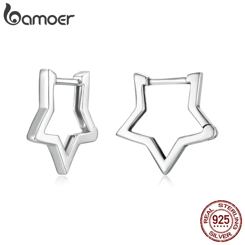 BAMOER 925 Sterling Silver Starlike Earrings Star Shape Ear Buckle Minimalist Earrings Daily for Women Fashion Jewelry SCE1136