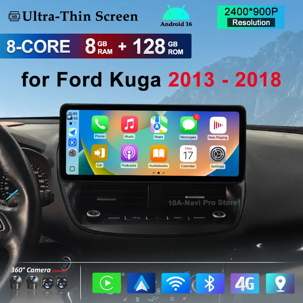 Navigation GPS 4G Split Screen DSP Stereo BT for Ford Kuga 2013 - 2018 Car Radio Multimedia Player Android 16 WiFi Touch Screen