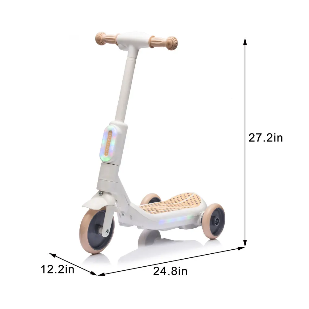 2-in-1 Kids Electric Three-Wheel Scooter with Music LED Tail Lights Spray PU Wheels Wide Pedal Balance Toy for Children Ages 3-6