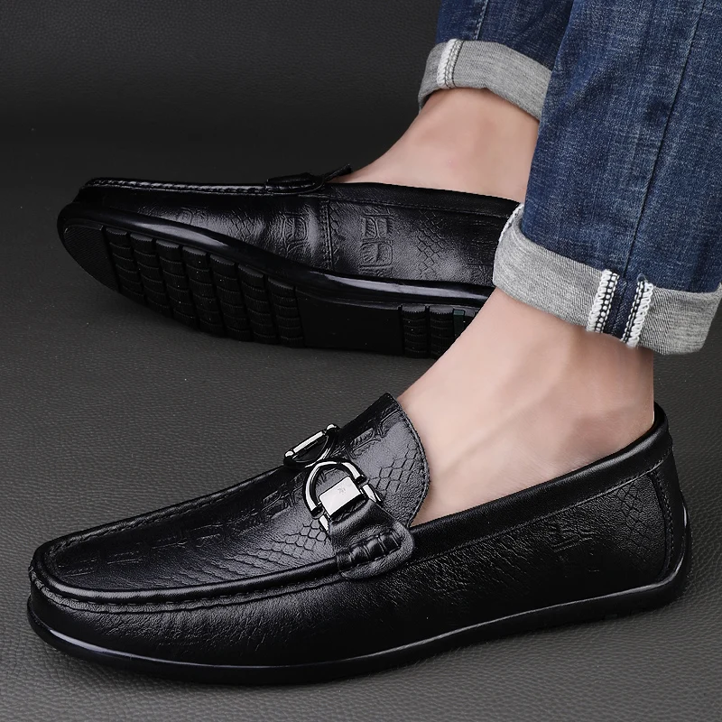 

Luxury Brand Metal Buckle Loafers Classic Genuine Leather Men Slip-on Driving Shoes Men Casual Shoes Moccasin Office Adult Shoes