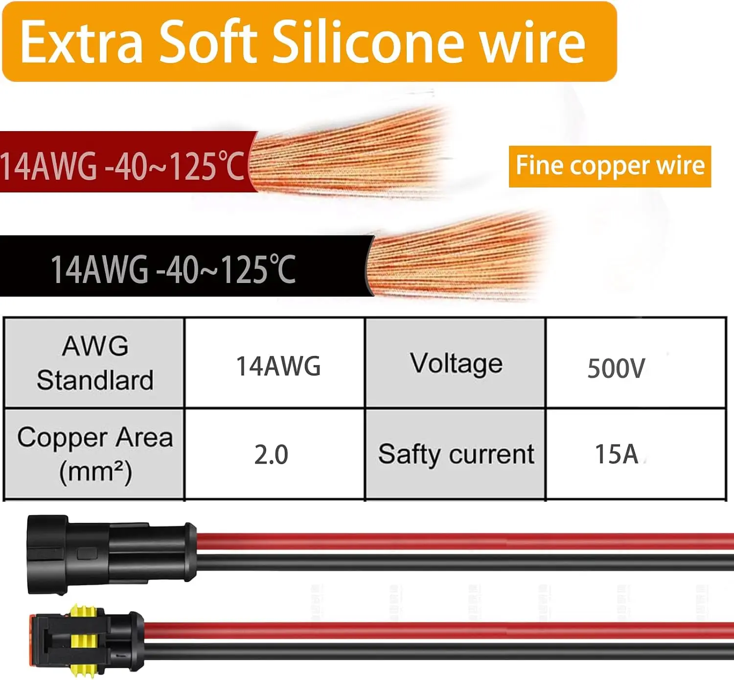 2 Pin Waterproof Connectors 14AWG 3 Sets 2 Wire Connector with Male and Female Quick Disconnect,for Automotive Marine Motorcycle