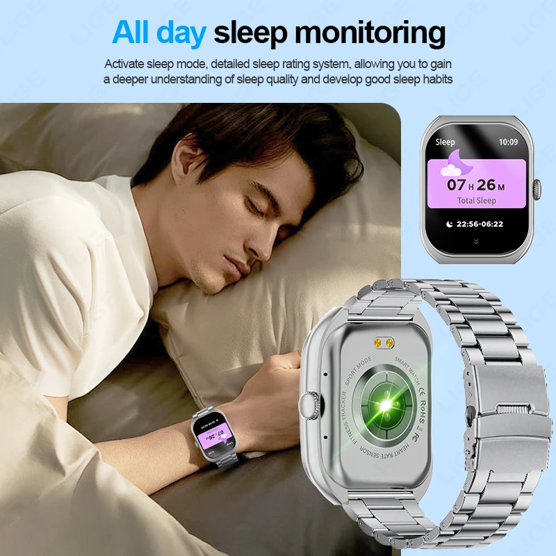 LIGE Neue AI Stimme Smart Uhr 2,01 "HD Gebogene Bildschirm SmartWatch Bluetooth Anruf Blut Sauerstoff Überwachung Smartwatch Für männer Frauen