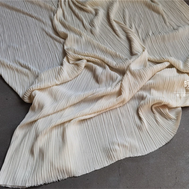 Light Beige Pleated Fabric for Sewing Long Skirt Wedding Dress Design Fashion Clothing Cloth Fabrics By The Meter Material