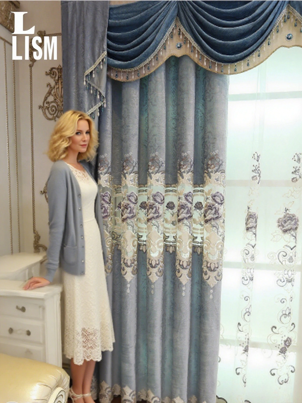 

European Hollow Curtains for Living Room Bedroom Italian Velvet Luxury Embroidery Window Blackout Decor Custom Valance Tulle