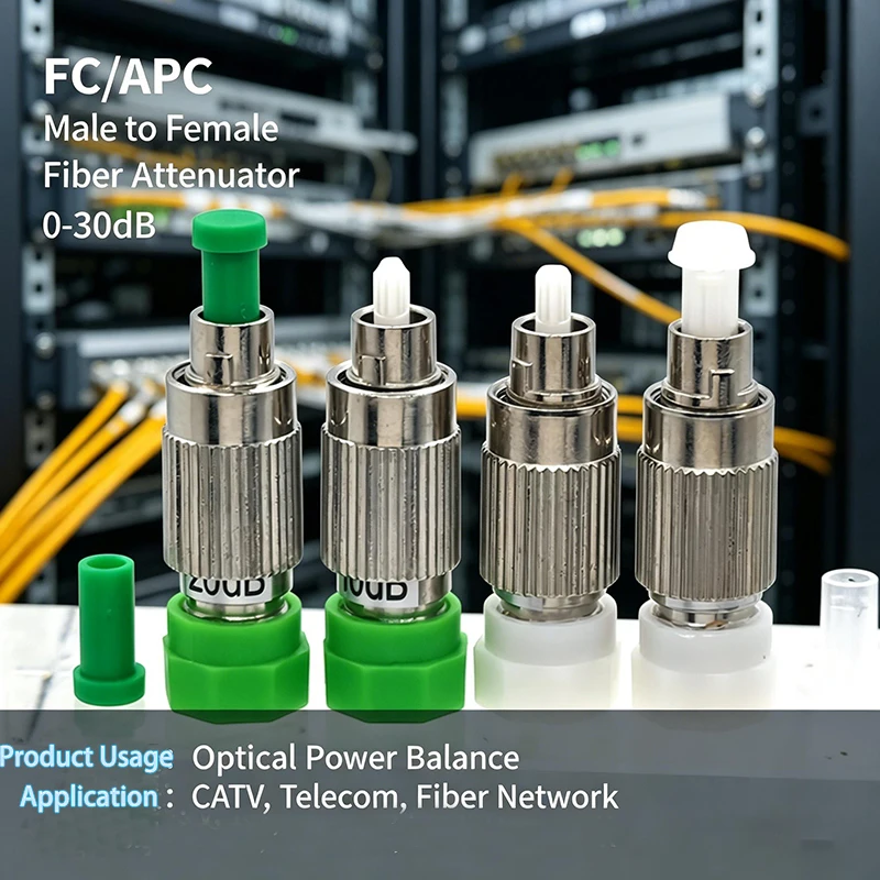 FC/APC Male to Female Fiber Optic Adapter Attenuator, 0-30dB Fixed Attenuator, Single Mode 1310/1550nm, High Power Tolerance