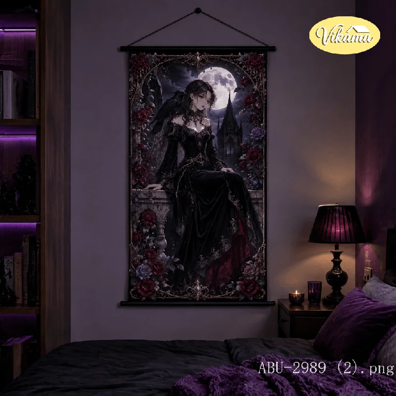 VIKAMA Gothic Anime Girl Tapestry Wall Hanging Victorian Dark Romance Red Dress Wall Art Decor for Bedroom Dorm Room