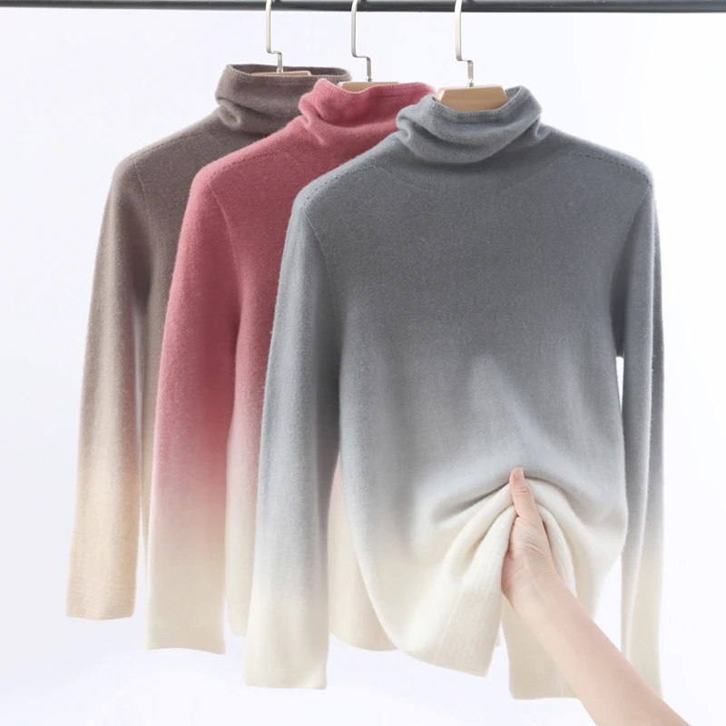 ZOCEPT 100 Merino Wool Tertleneck Sweater for Women 2023 Autumn Winter Soft Warm Fashion Rainbow Color Knitted Pullover Sweater