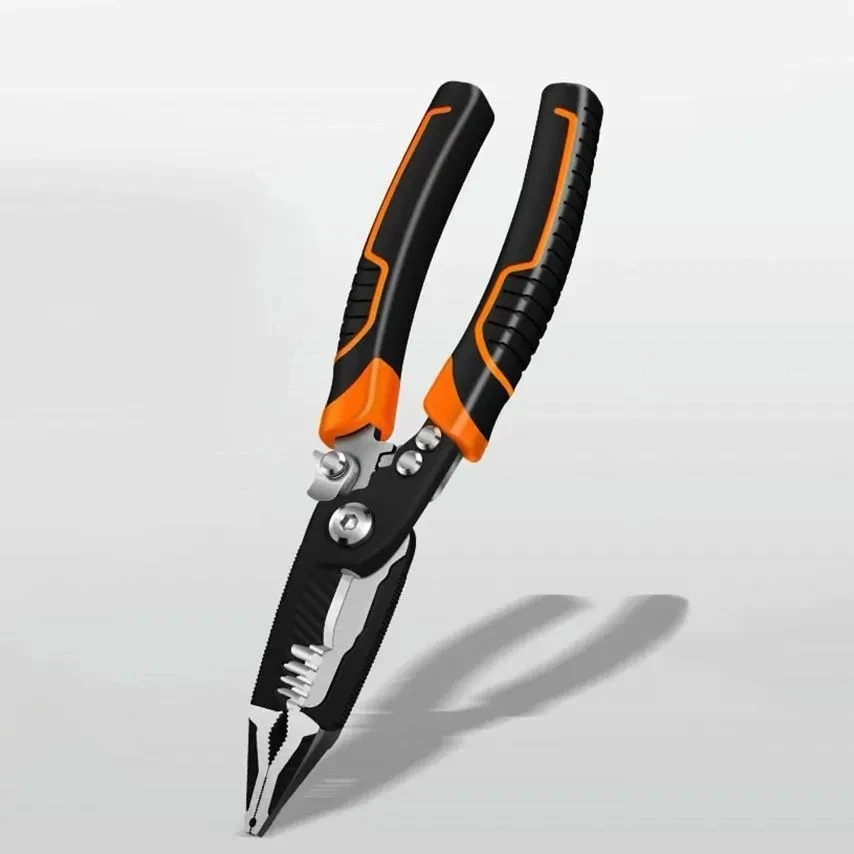 LiTuiLi Multifunction CR-V Long Nose Pliers Universal 6 in 1 Electrician Wire Stripper Cable Cutting Nippers Terminal Crimping