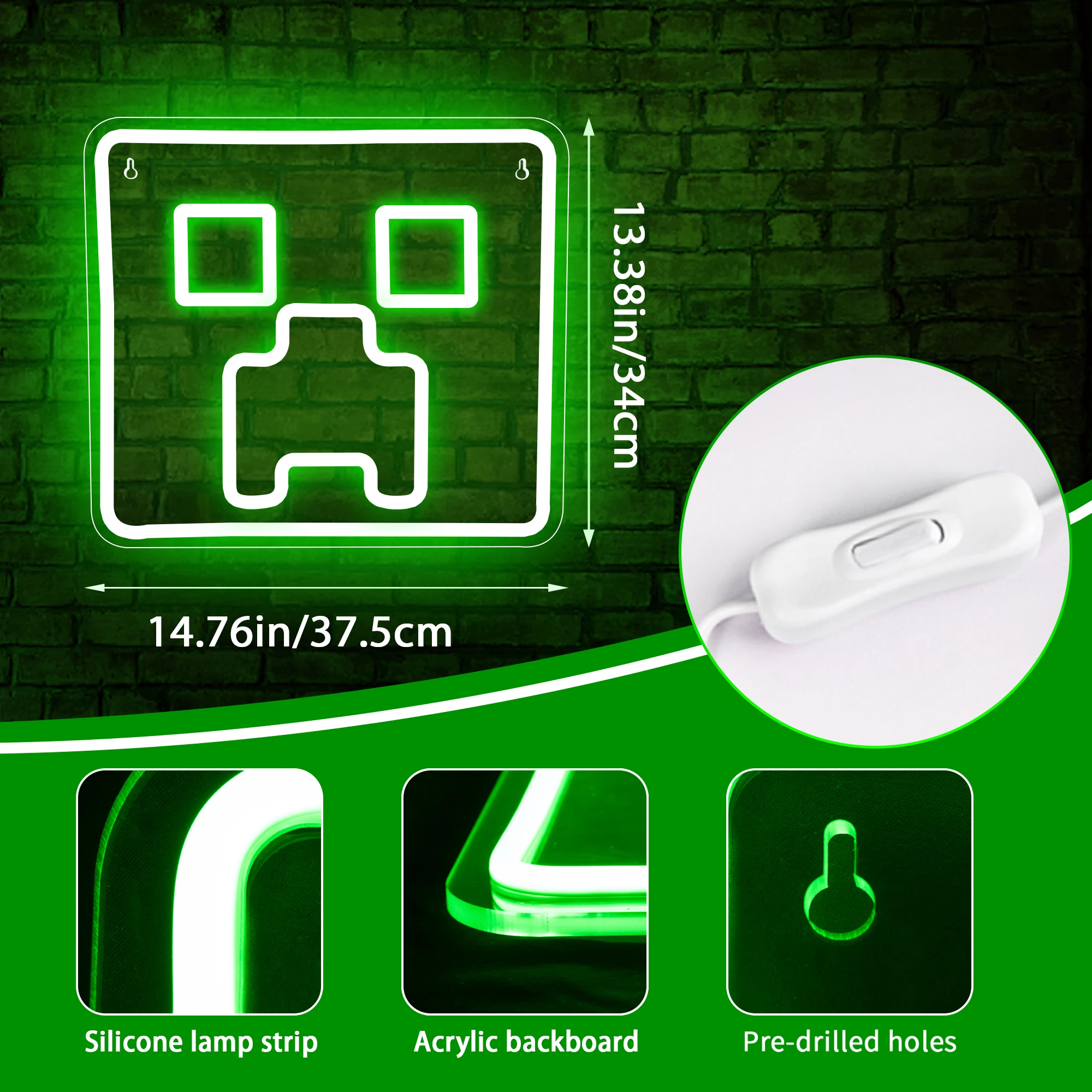 Gaming Neon LED Sign Green Blocks Light Up Signs for Game Room Game Wall Decor Signs for Men Boys Gamers