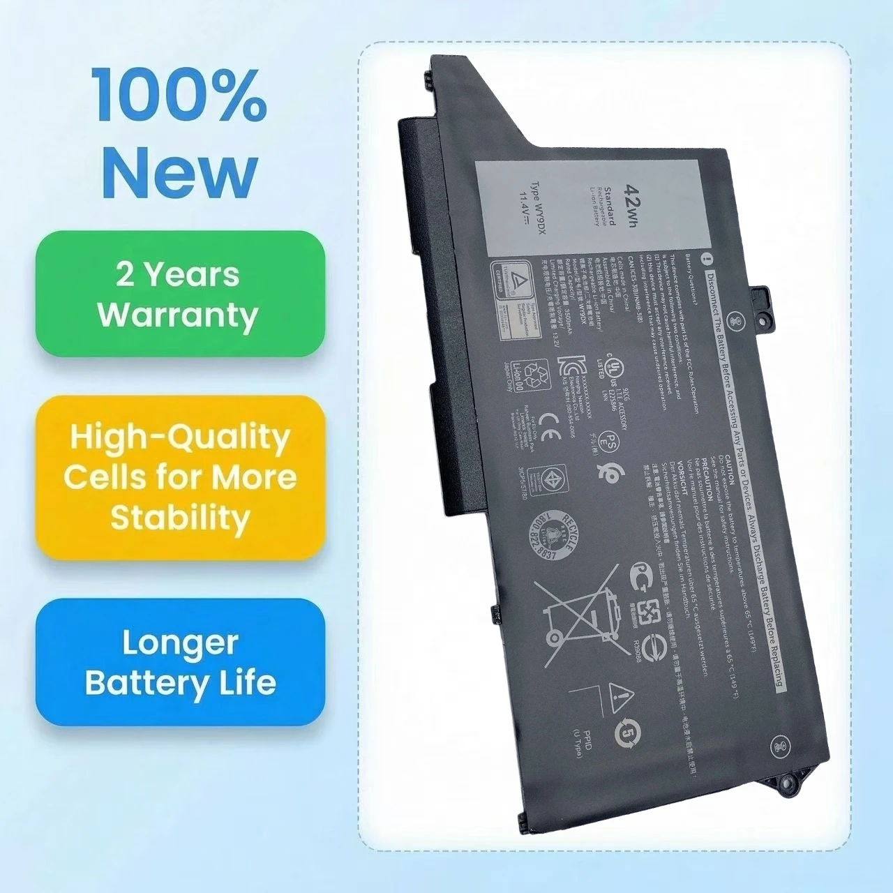New 0WK3F1 WY9DX 11.4V 42WH For Dell Latitude 14 5420 15 5520 Precision 15 3560 P104F P137G 01K2CF 005R42 M3KCN 075X16 RJ40G