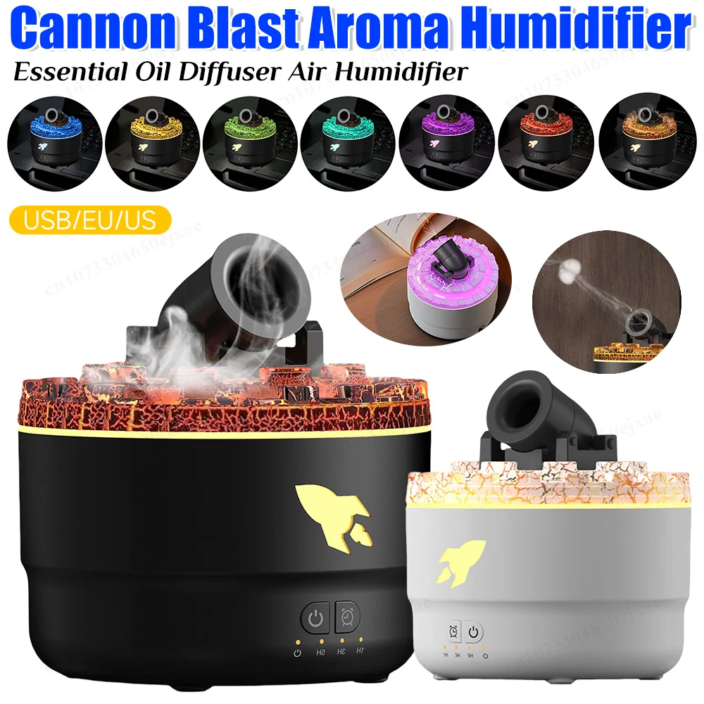 Volcanic Crack Light Cannons Humidifier Essential Oil Diffuser Cannon Blast Aroma Humidifier Aromatherapy Diffuser for Bedroom