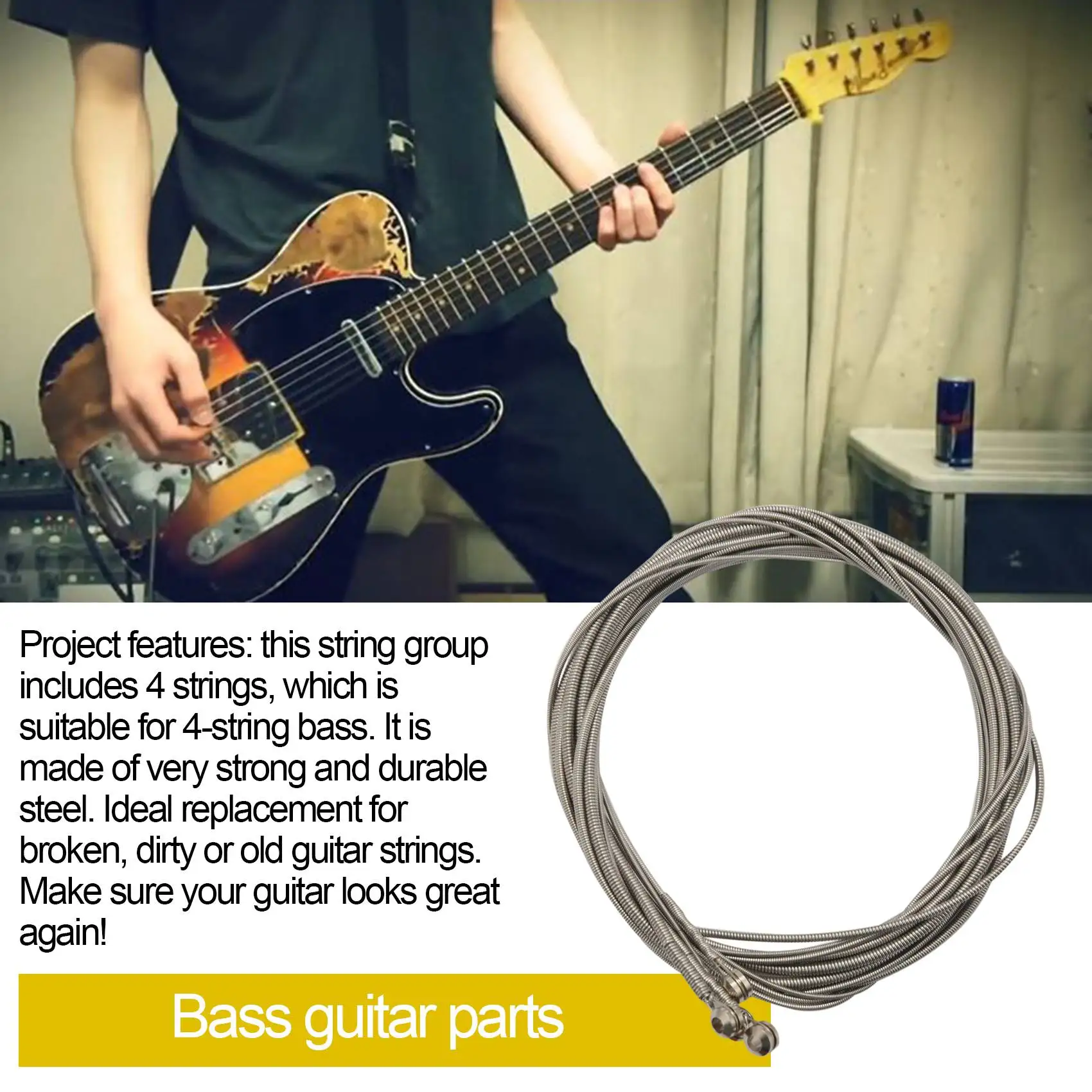 4 Pcs Stainless Steel Bass Strings Bass Guitar Parts Accessories Guitar String Silver Plated Gauge Bass Guitar Music Accessories