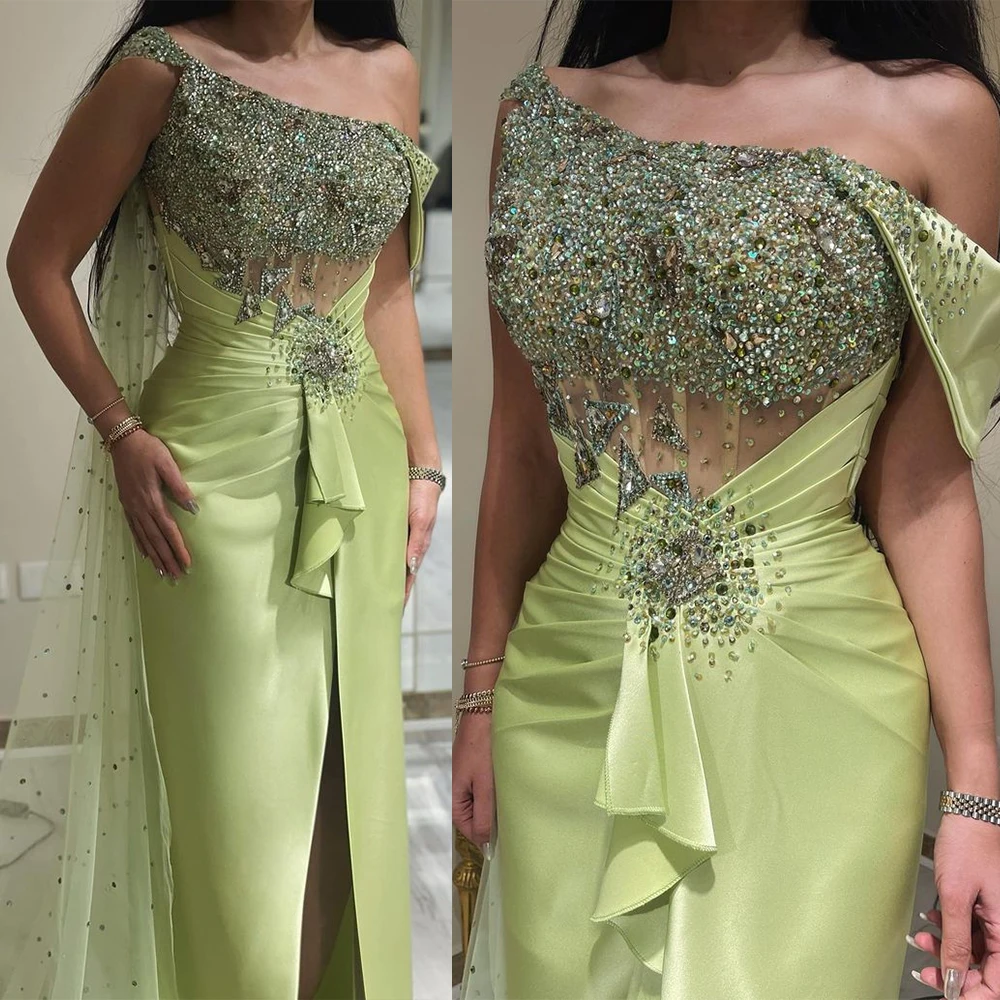 Customized Sparkle One-shoulder Mermaid Celebrity Beading Beaded Paillette Sequins s Formal Occasion Evening Gowns