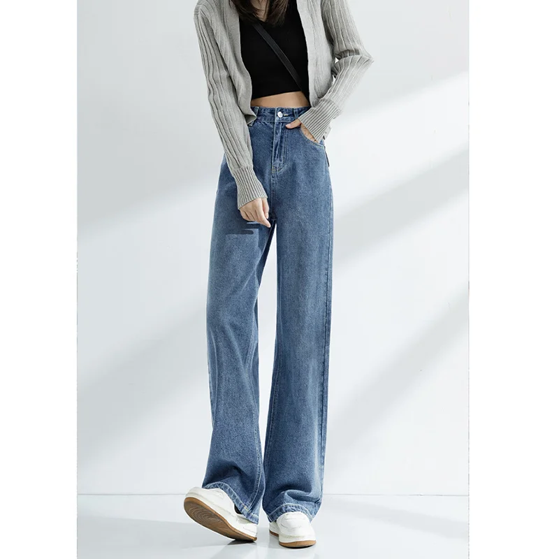 High Street Licht Farbe Jeans Frauen der Frühling Und Herbst 2022 Neue Gerade Schlank Lose Vielseitig Hohe Taille Hosen