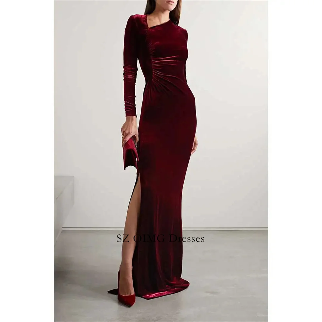 Irregular Neckline Evening Gowns Custom Velvet Handmade Bridesmaid Formal Evening Dress Women’s Prom Wedding Party Dresses