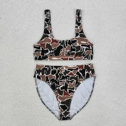 Wholesale Adult Women Swimwear Summer Sleeveless Shorts Swimsuit Set Camo Brown Bathing Suit Clothing