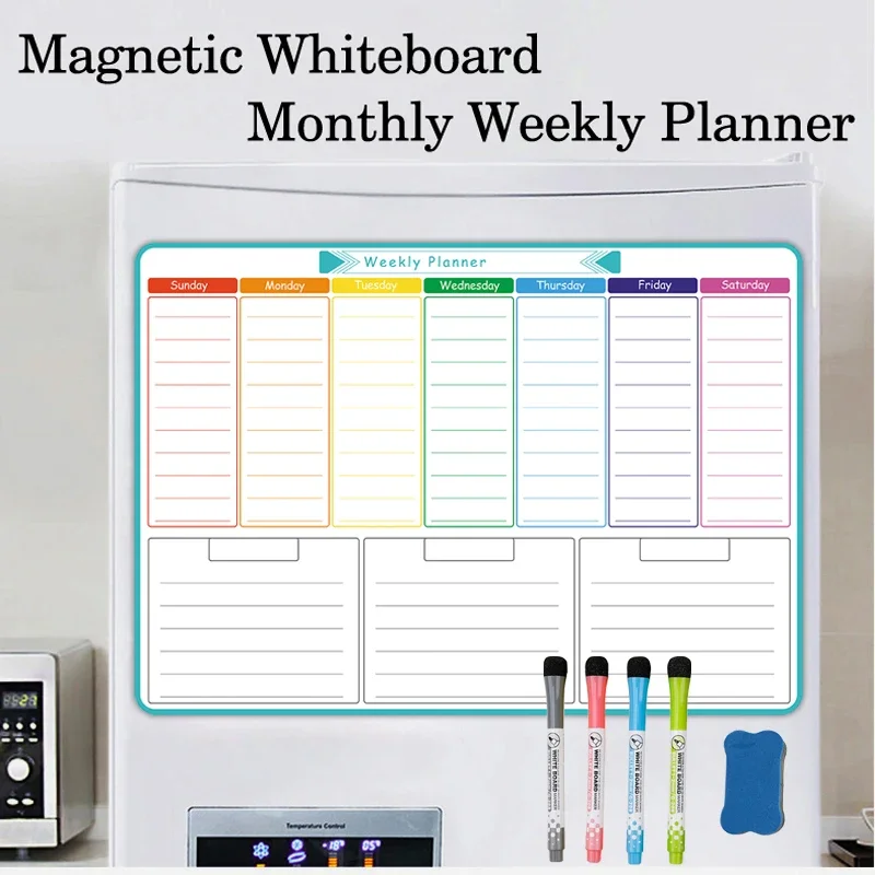 A3 Size Weekly Monthly Planner Dry Erase Whiteboard Fridge Magnetic Calendar Message Boards Menus Plans Writing Board