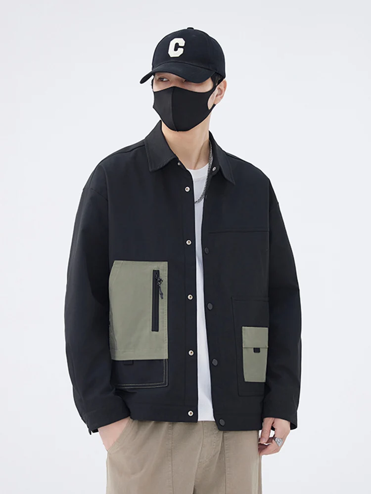 

Мужская куртка в клетку с отложным воротником, свободного кроя, в стиле пэчворк, для работы и повседневной носки, весна-осень, модная, с защитой от морщин