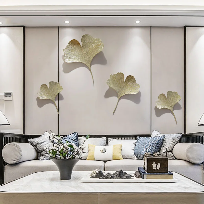 New Chinese style living room TV background wall decoration creative ginkgo biloba wrought iron wall decoration