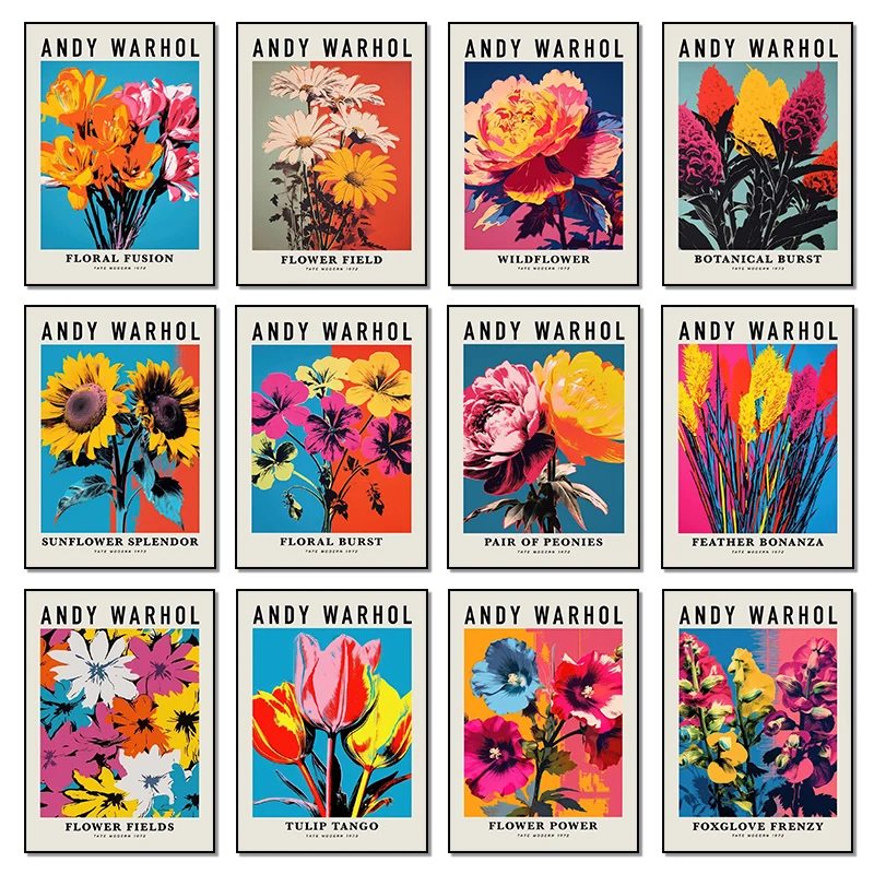 1pcs(No frame)Andy Warhol Artwork Flowers Tulip Sunflowers Daisies Peony Abstract Poster Canvas Paintings Wall Art Pictures H