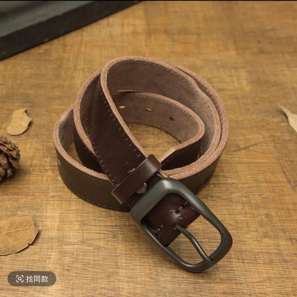 125CM First-layer cowhide pin buckle belt, handmade retro versatile pants belt for jeans, simple and casual genuine leather belt
