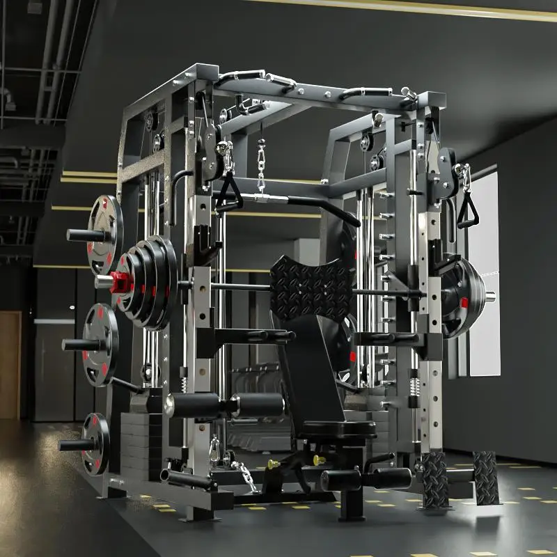 Commercial Smith Machine Set With 130kg Counterweights+100kg Weight Plates+Bench Door To Door Seller Pay Tax Smith Machine Set