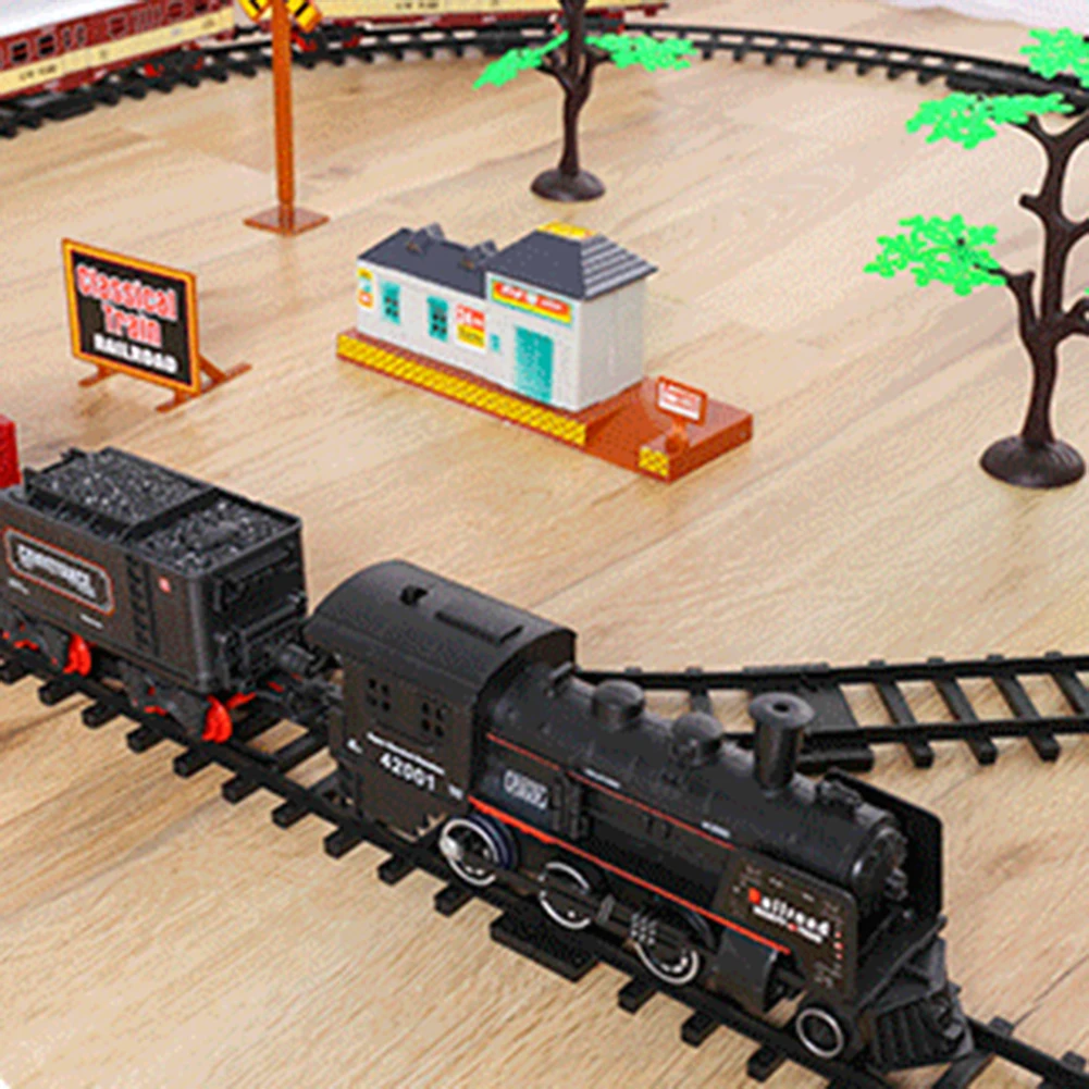 Electronic Train Toy Set Car Railway And Tracks Steam Locomotive Diecast Engine Building Block Train Game For Kids Birthday Gift