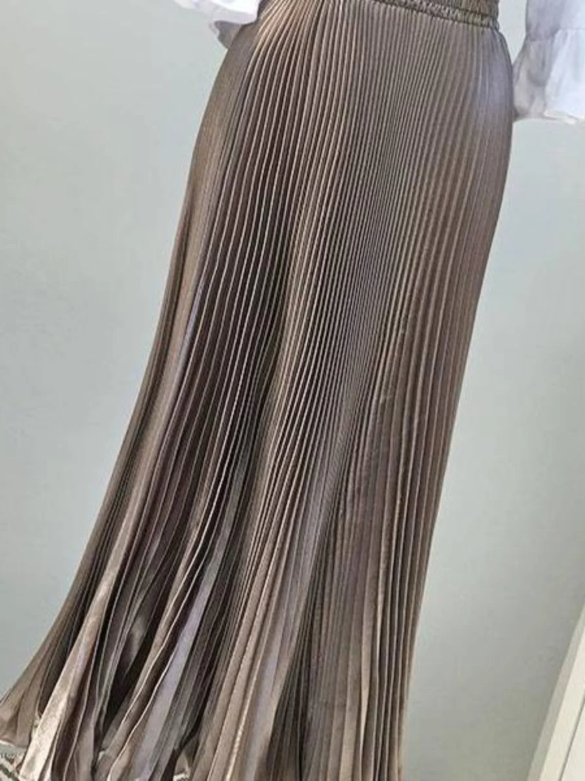 سليم صالح عالية الخصر مطوي تنورة طويلة المرأة Ele منتصف طول Gored تنورة عالية الخصر تصميم Faionable Busin عادية #3