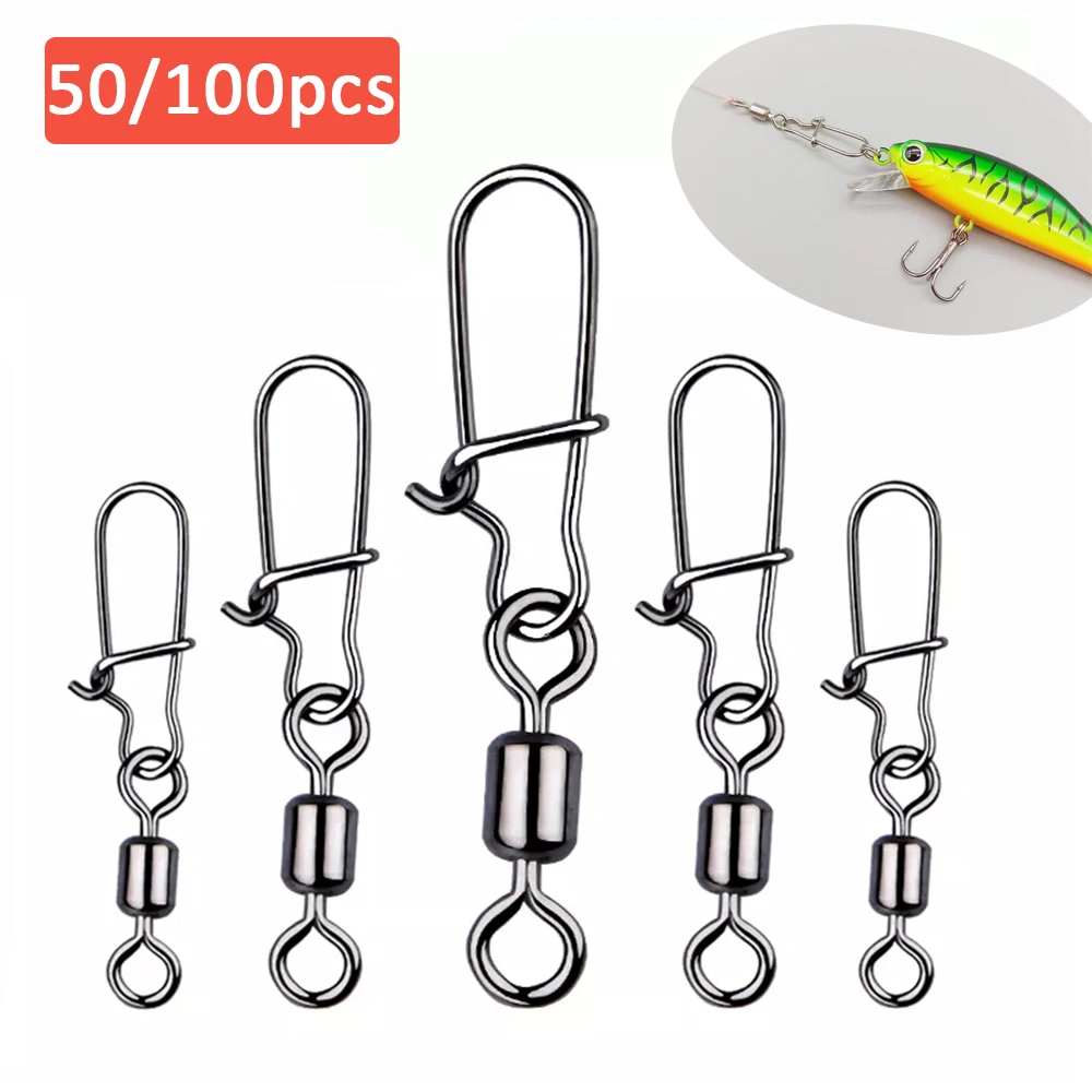 50/100PCS Pin Bearing Rolling Swivel Stainless Steel Snap Pike Fishing Accessories Connector Fishhook Lure Swivels Tackle