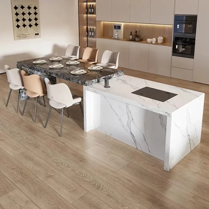 Cream Wind Flush Telescopic Rock Slab Island Table Sink Integrated Kitchen Restaurant Light Luxury High End Guide Table