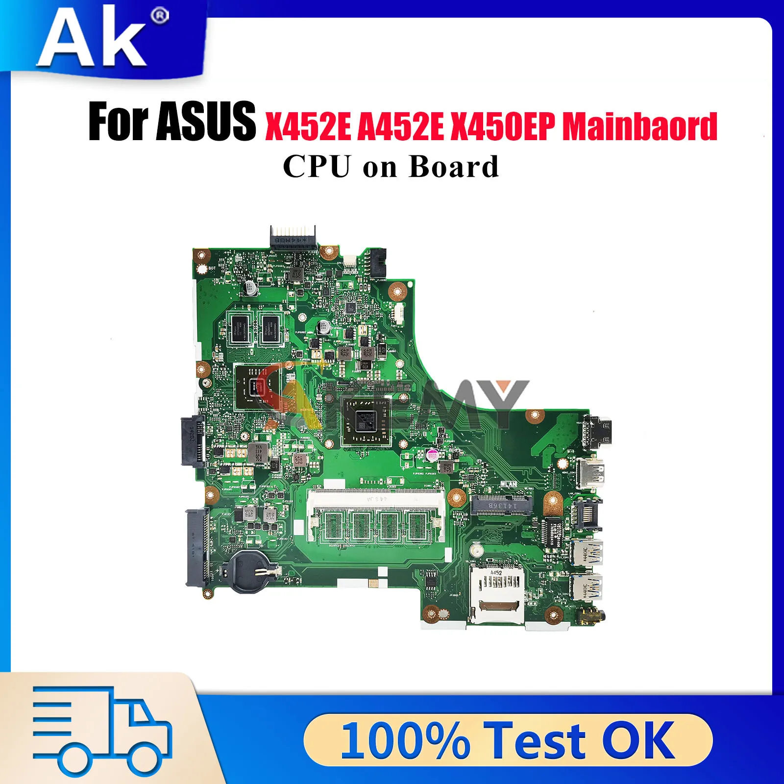

X450EP Laptop Motherboard For ASUS VivoBook A452E X450EP X452E X450E Notebook Mainboard With CPU 100% tests OK fast shipping stk