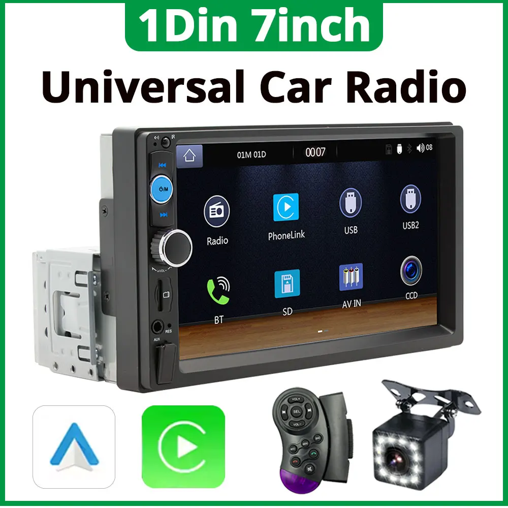 

7 Inch Car Radio Bluetooth Multimedia Mp5 Stereo Car Player Carplay Android Auto 1Din Touch Screen USB 2Din Universal