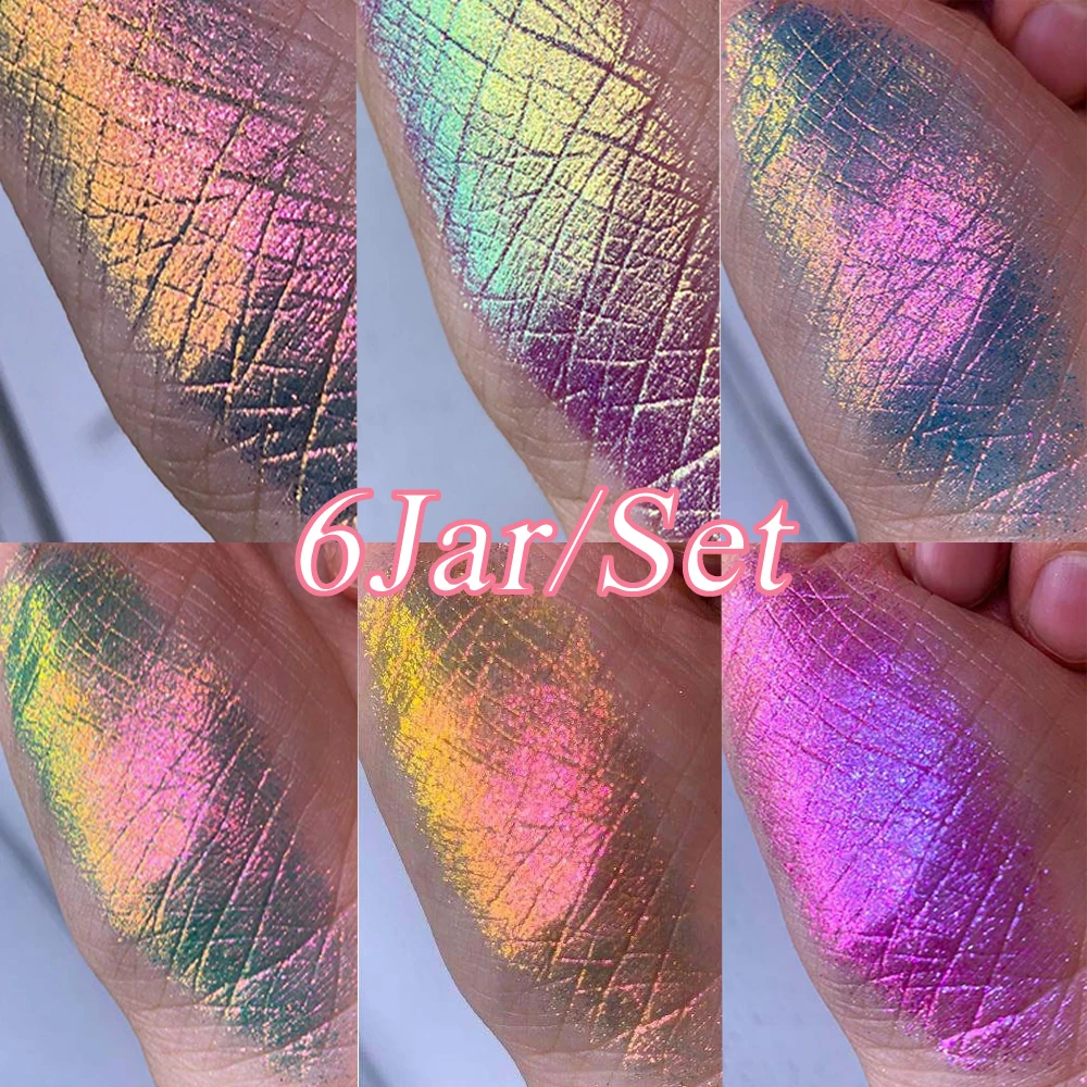 6Jar/Set Chameleon Aurora Chrome Nail Powder 6-Color Mica Pigment Suit For Eyeshadow, Nail Gel Makeup Party Festival Powder