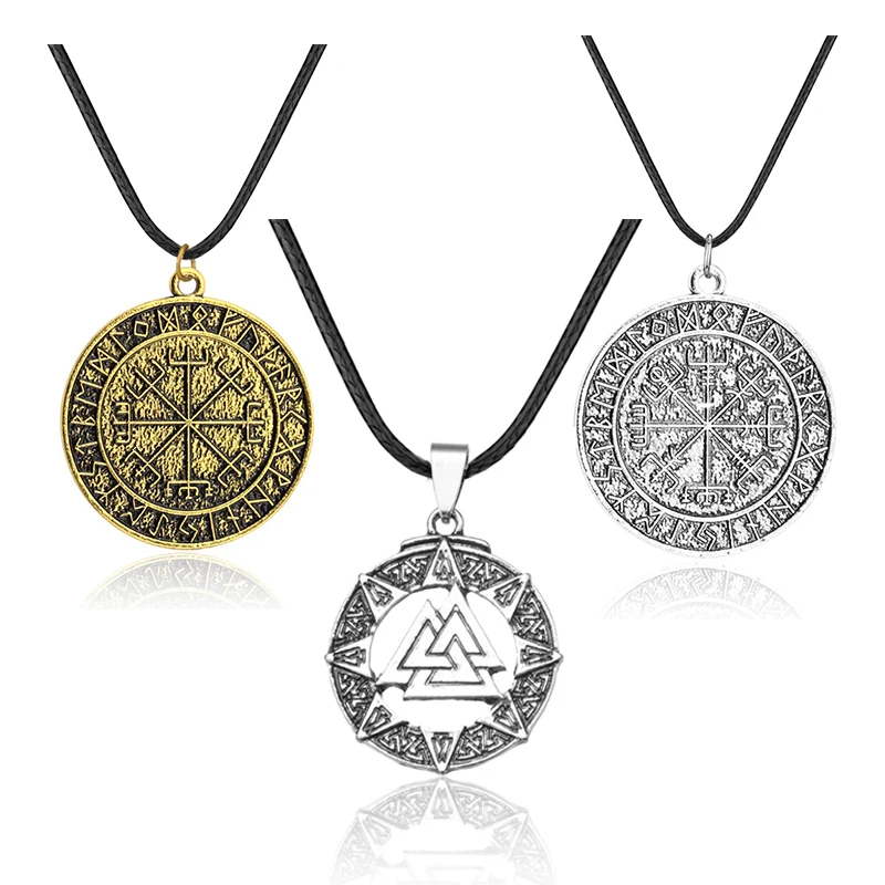 Men Necklace Viking Odin Symbol Rune Amulet Ally Chain Compass Pendant Vegvisir Fashion Necklace Paper Plane Punk Necklace