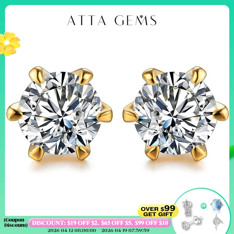 

18K Gold Plated 0.5-1 Carat D Color Moissanite Gemstone Stud Earrings for Women Solid 925 Sterling Silver Solitaire Fine Jewelry
