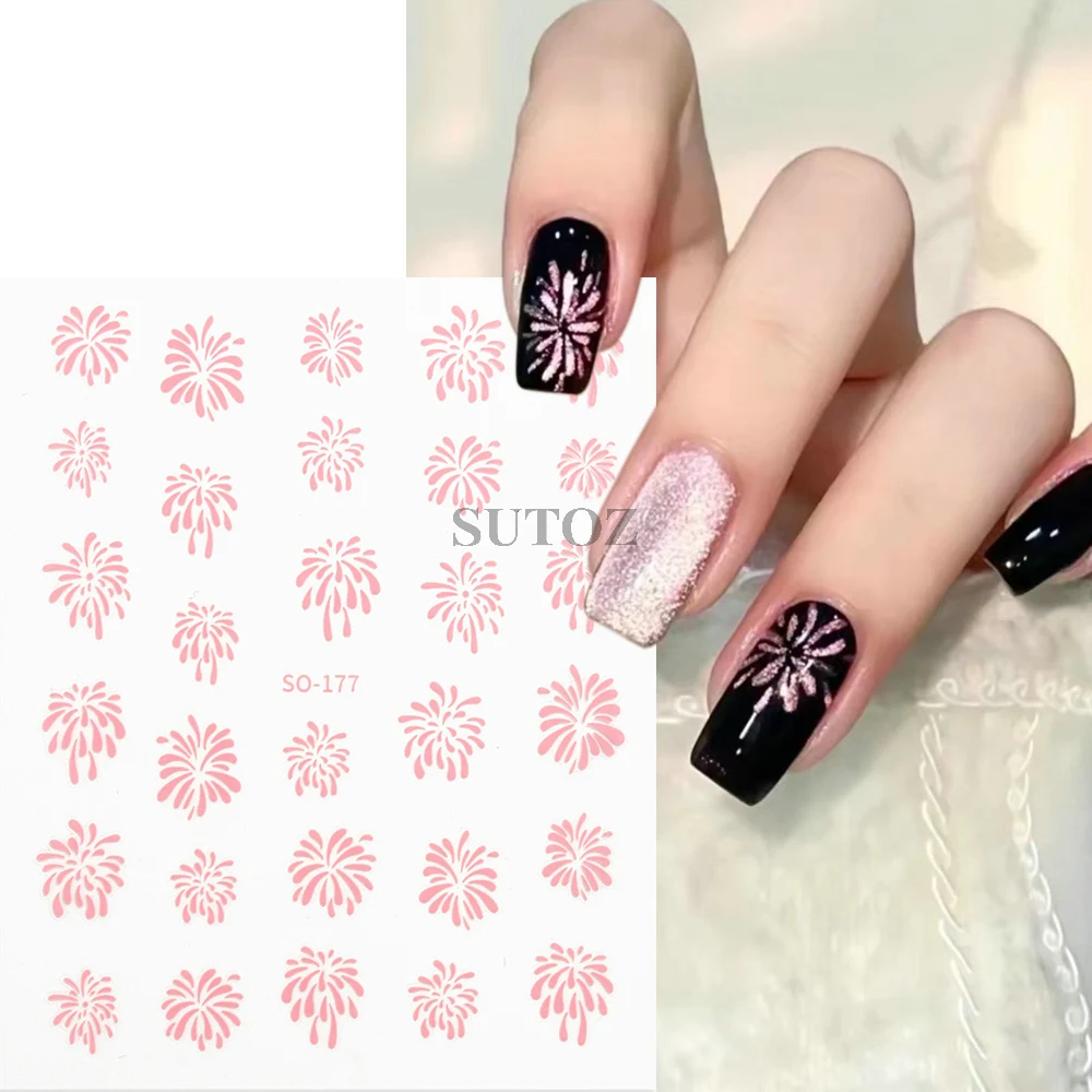 3D New Year Nail Stickers 2024 Shiny Fireworks Nail Decals Sparkling Glitter Sliders for Manicure Holographic Foils Wrap GLSO177