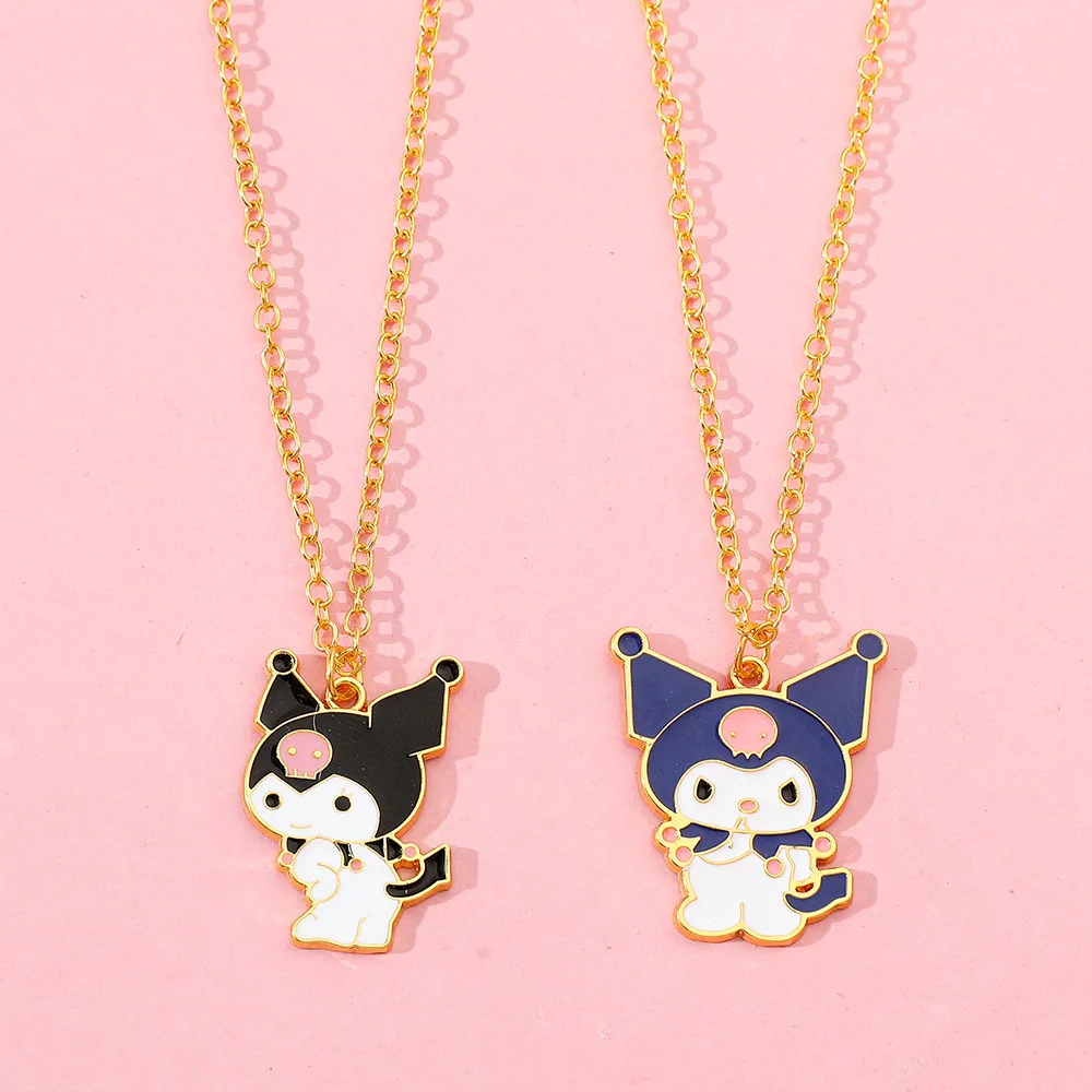 Anime Sanrio Figure Necklace Kuromi Cartoon Metal Enamel Pendant Necklace Kawaii Women Girl Party Birthday Jewelry Gifts