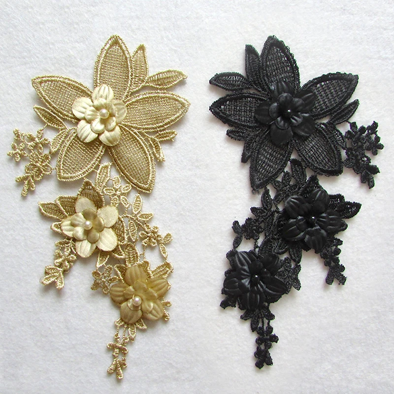 Clothing Patches Embroidered Flower Diy Patch Applique Lace Garment Accessories Pearl Decor Sewing Supplies