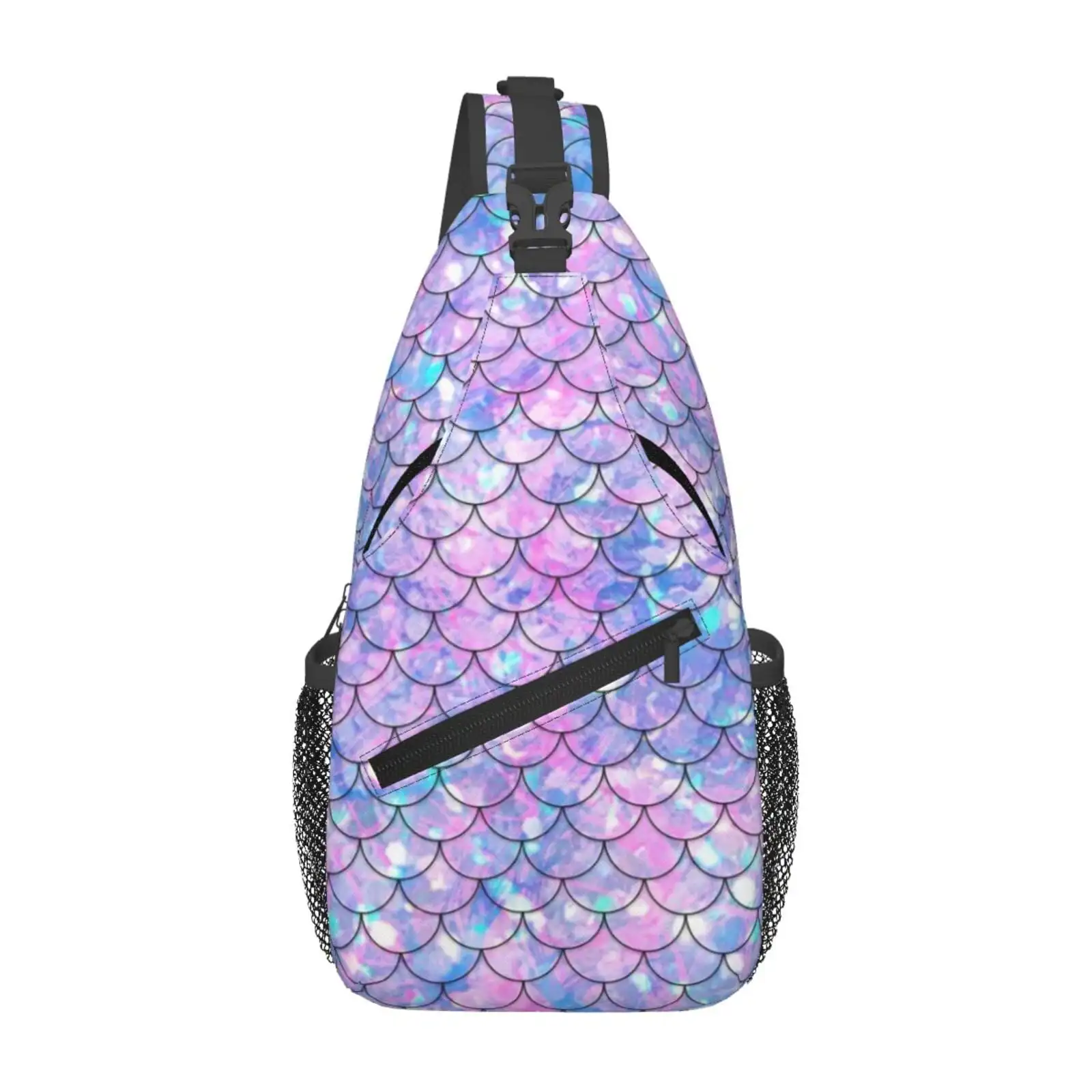 Mermaid Scales Fashion Shinning Colorful Sling Bag Crossbody Chest Backpack For Women Men Casual Adjustable Shoulder Daypack For