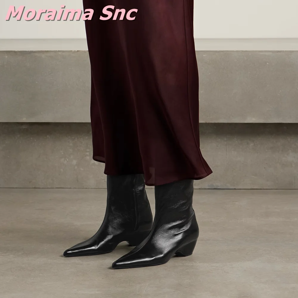 

New Fashion Pointed Toe Knee High Boots Strange Block Mid Heel Slip On Women Long Modern Boots Autumn Winter Burgundy Solid 2026