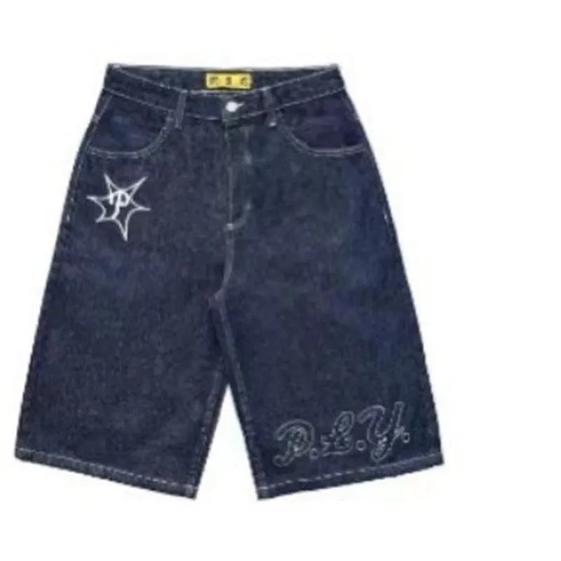 Heren Zomer Y 2K Bedrukte Denim Shorts Street Hiphop Fashion Leisure Loszittende Rechte Benen Capri 'S