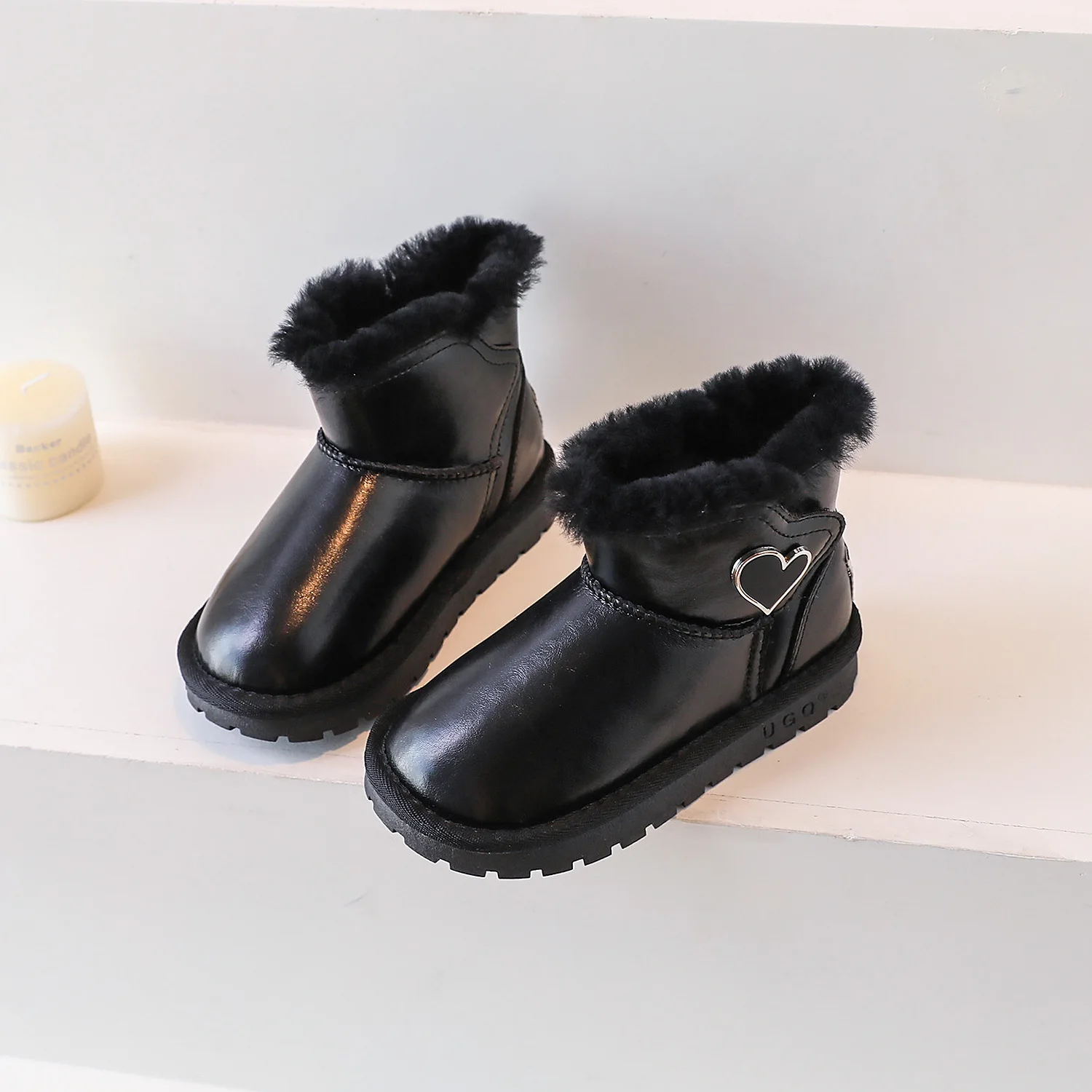 Kids Snow Boots 2023 Winter Toddler Boys Brand Shoes Girls Fashion Chelsea Ankle Boots Children Warm Fur Hearts Non-slip Flats