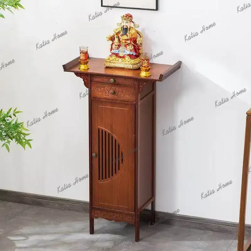 PG New Chinese Shrine Standing Cabinet Buddhist Scene Incense Cabinet Household Offering Table God of Wealth Cabinet