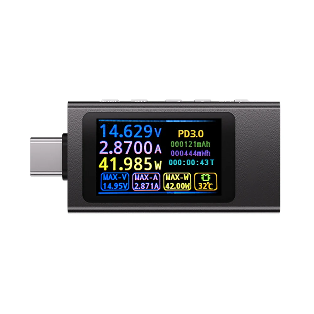 

Монитор тока и напряжения Type-C, измеритель мощности DC 4-30В 0-12А, цифровой мультиметр для зарядных устройств, тестер емкости Power Bank