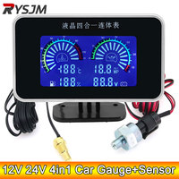 AD 4in1 12V 24V Water Temperature Oil Pressure Gauge Fuel Level Gauge Volt Meter Water Temp Sensor 10mm Oil Press Sensor Voltage