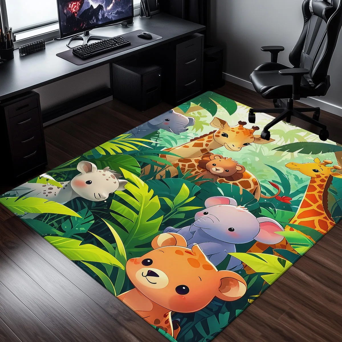 

Jungle Animals CartoonCrystal VelvetRug Kids Room Decor ForestTheme Soft Anti SlipCarpet for Children's Playroom Nursery Bedding