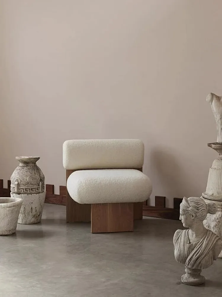 Small hibiscus furniture wabi wind lamb wool solid wood dining chair Nordic Japanese Internet celebrity makeup chair