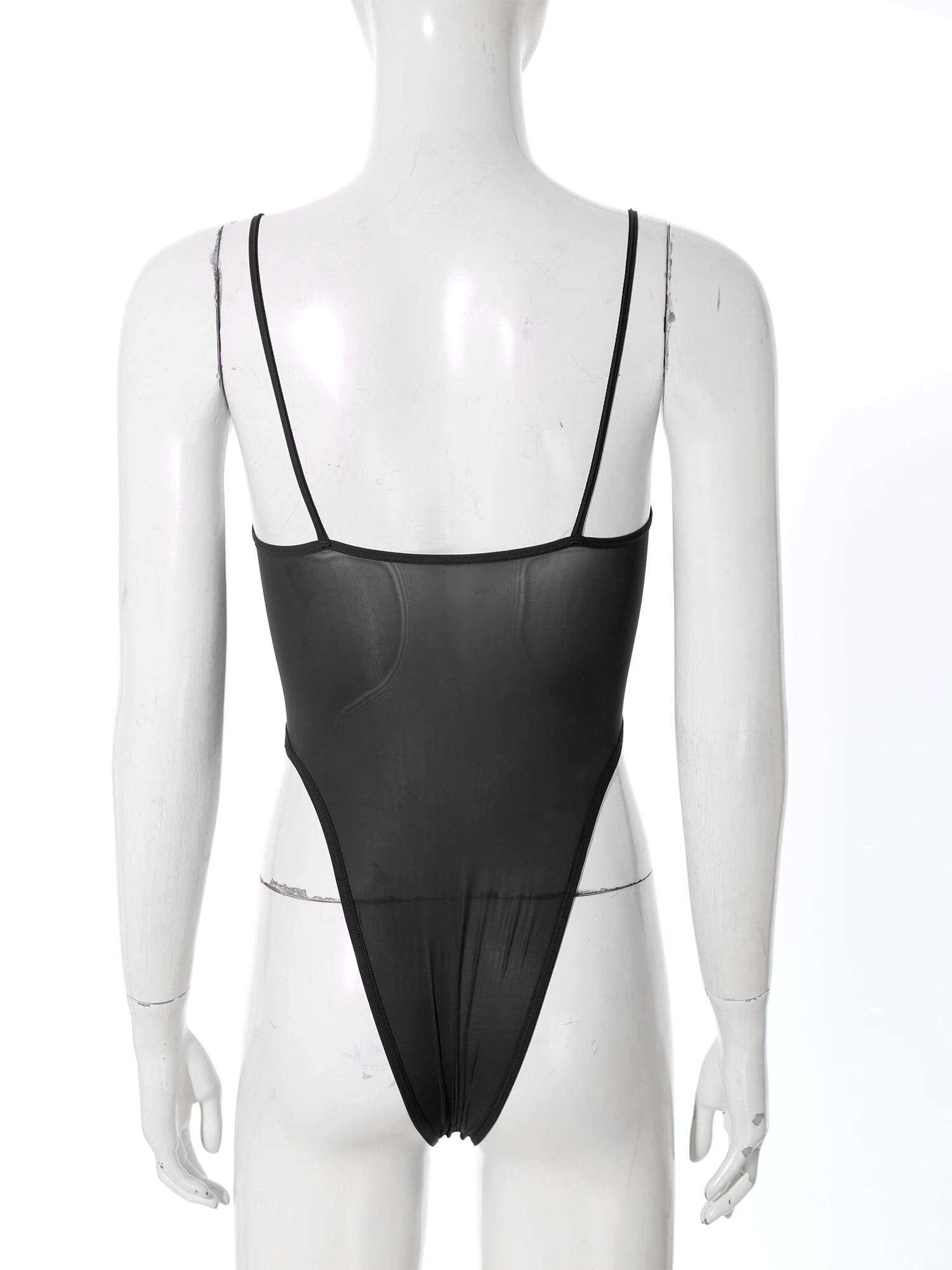 

Womens Shiny Oily Glossy Sheer Bodysuit Swimwear Spaghetti Straps Thongs Leotard Bikini Tops Stretchy Nightwear Bathing Suit