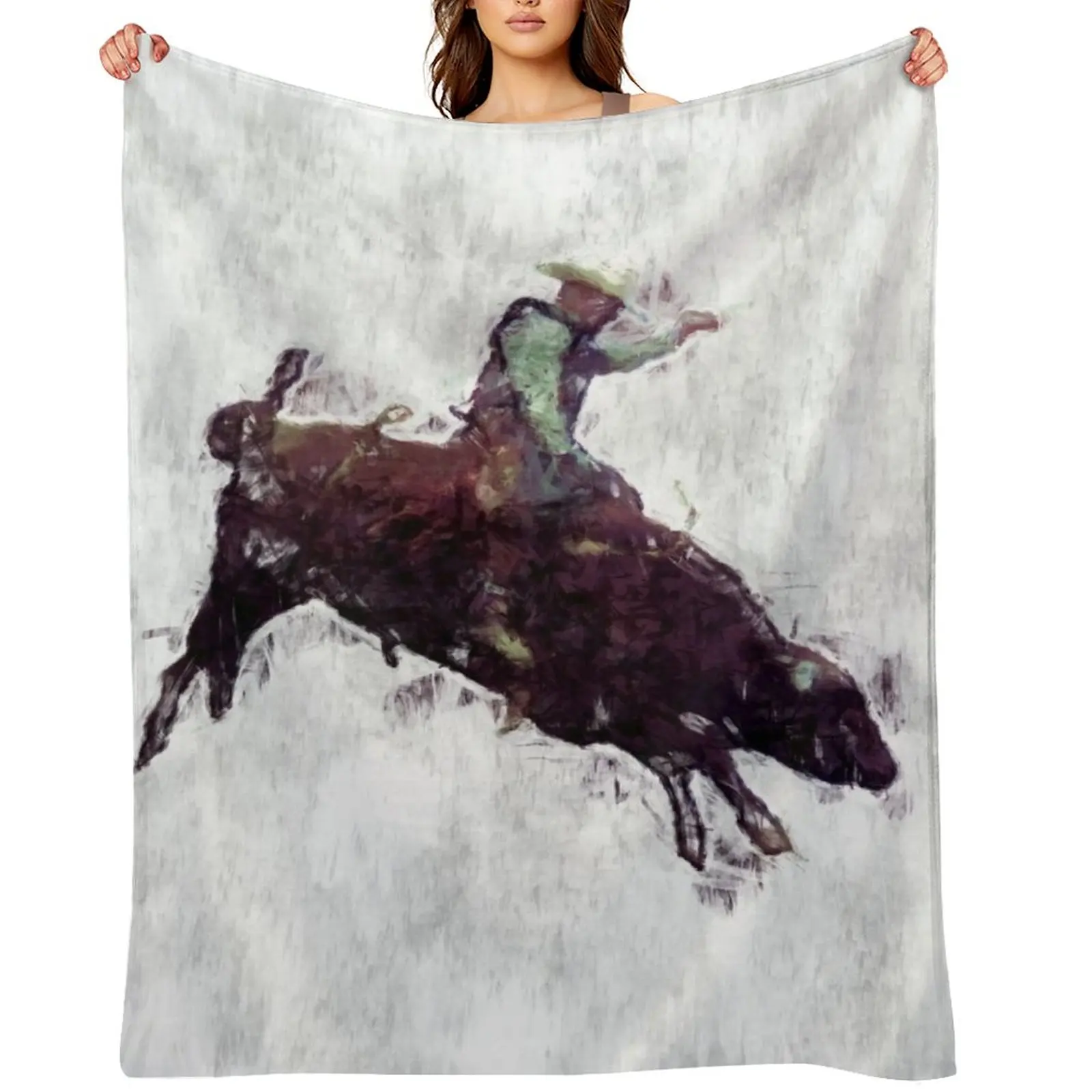 Western-style Bull Rider Rodeo Cowboy Throw Blanket Warm Furry Vintage decorative Blankets